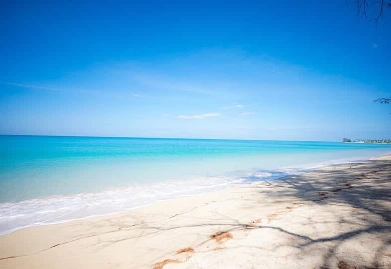 ชายหาดอันสดใสที่ เขาหลักที่เที่ยว น้ำทะเลสีฟ้าใสและคลื่นทะเลซัดเข้าสู่ชายหาดทรายอันเงียบสงบ เงาของต้นไม้ทอดยาวบนผืนทรายภายใต้ท้องฟ้าใส รับรองว่าคุณจะได้ใช้เวลาทั้งวันอย่างสมบูรณ์แบบในสวรรค์อันเงียบสงบแห่งนี้.